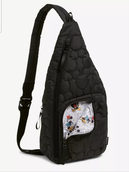Disney Handbags - Vera Bradley Disney Black Quilted Sling Backpack with Mickey Mouse Interior.